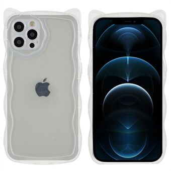 Til iPhone 12 Pro  Cat Ear Design Anti-fald mat gennemskinnelig bølgeformet Edge bagcover Blødt TPU telefoncover