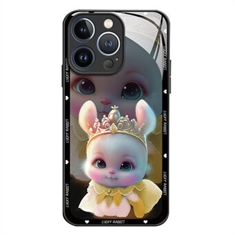 Til iPhone 12 Pro 6,1 tommer Dejligt Princess Elf Rabbit Pattern Smartphone Beskyttelsescover Hærdet glas+TPU Anti-ridse bagcover
