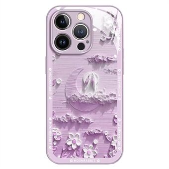 Til iPhone 12 Pro 6,1 tommer faldsikkert bagcover Moon og kaninoliemaling Hærdet glas + TPU-telefoncover