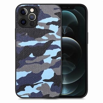PU-læderbelagt PC+TPU-cover til iPhone 12 Pro, præcist udskæring camouflagemønster telefoncover