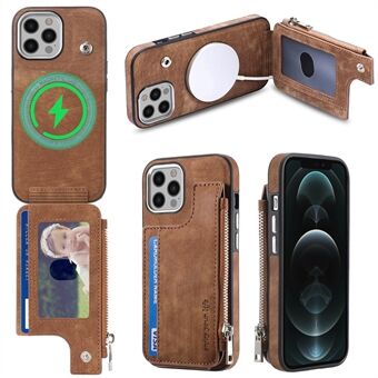 Til iPhone 12 Pro 6,1 tommer magnetisk etui Anti-ridse PU læder TPU telefonskal tegnebog Kickstand telefoncover
