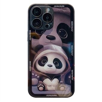 Til iPhone 12 Pro Telefoncover i hærdet glas TPU-ramme Panda-mønster telefoncover med linsebeskytter