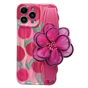 Læderarmbånd TPU telefoncover til iPhone 12 Pro , anti-støv mønster printetui med lyserøde blomsterdekor