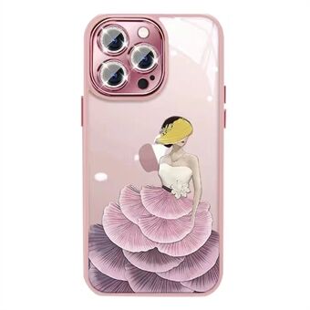 Til iPhone 12 Pro skønhedsmønster telefoncover TPU-ramme hærdet glasbagcover med glitter linsebeskytter