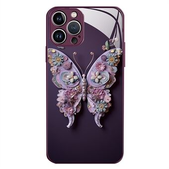 Butterfly Pattern Phone Case til iPhone 12 Pro 6,1 tommer hærdet glas+TPU faldsikkert cover