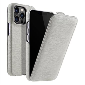 MELKCO til iPhone 12 / 12 Pro Vertical Flip Phone Case Ægte ko læder+ PC mat cover