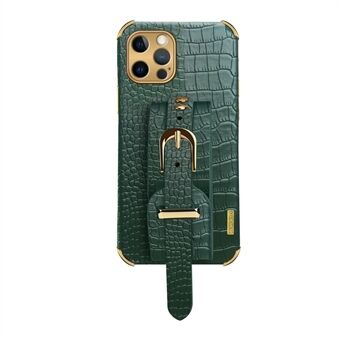 6D galvaniseret krokodille tekstur håndledsrem PU læderbelagt TPU telefon etui til iPhone 12 Pro Max
