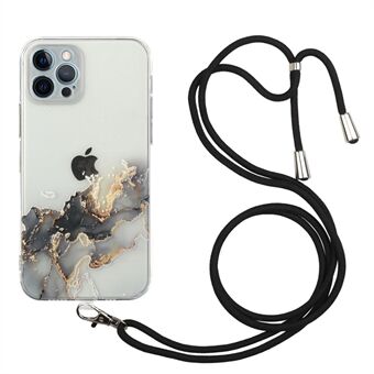 Marmor mønster Fleksibel TPU taske med snor til iPhone 12 Pro Max