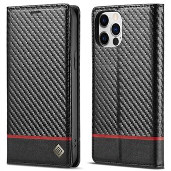 LC.IMEEKE Carbon Fiber Texture PU- Stand med pung til iPhone 12 Pro Max 