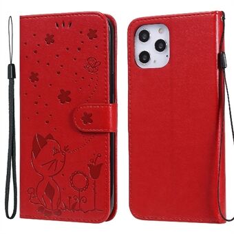 Imprint Cat and Bee Pattern Cover Case med rem til iPhone 12 Pro Max 