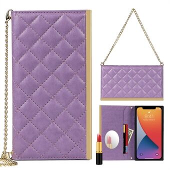 Grid Texture Telefontaske Læder Telefon Taske Håndtaske med Makeup Spejl til iPhone 12 Pro Max 