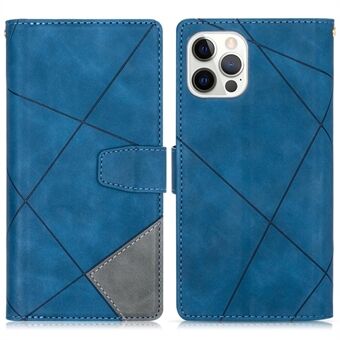 Imprinting Lines Farve Splejsning Design Pung Stand Læder Telefon Case Shell med lynlås lomme til iPhone 12 Pro Max 