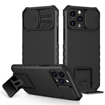 For iPhone 12 Pro Max  Two Angle Adjustment Vertical Kickstand PC + TPU Phone Case with Camera Sliding Cover