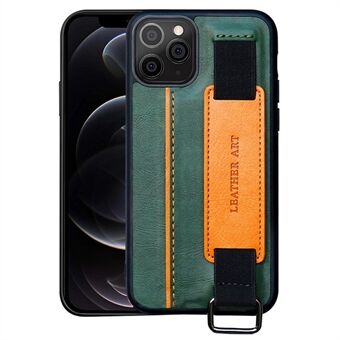 Card Holder Kickstand Phone Case for iPhone 12 Pro Max , PU Leather Coated TPU Cover with Contrast Color Hand Strap