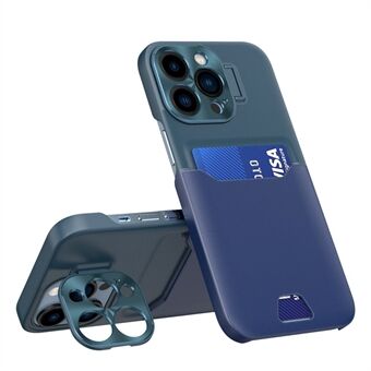 Til iPhone 12 Pro Max 6,7 tommer Card Slot Design Anti-ridse Telefon Bagcover PU Læder+PC-etui med metallinseramme Kickstand