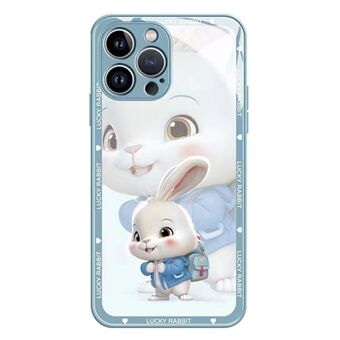Hærdet glas + TPU telefoncover til iPhone 12 Pro Max 6,7 tommer, jakke rygsæk kaninmønster anti-ridse bagcover