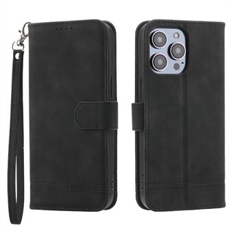 DIERFENG DF-03 Lædertelefontaske til iPhone 12 Pro Max 6,7 tommer, linjer påtrykt telefonskal Flip Wallet Cover Stand