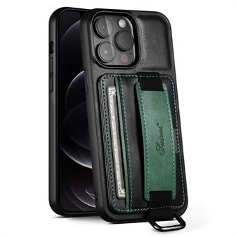 SUTENI H13 Telefon Kickstand Case til iPhone 12 Pro Max Kortholder Lædercoated PC + TPU Håndstrop Telefon Cover
