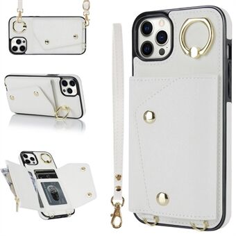 Crossbody Phone Case til iPhone 12 Pro Max Ring Kickstand Lynlås tegnebog PU Læder Coated TPU Cover
