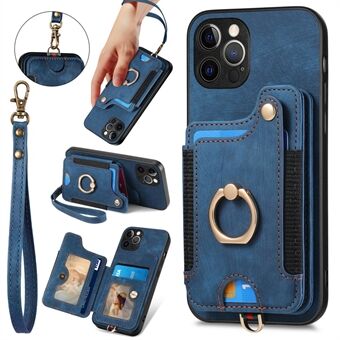 RFID-blokerende telefoncover til iPhone 12 Pro Max, Kickstand-kortholder PU-læder+PC+TPU-cover