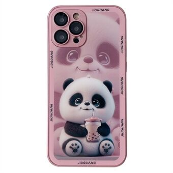 Ridsesikkert cover til iPhone 12 Pro Max Milk Tea Panda Mønstertryk Hærdet glas+TPU telefonetui med linsefilm