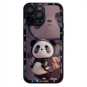 Til iPhone 12 Pro Max Anti-Fingerprint Glas+TPU telefonskal Metal Paint Edge Panda Decor Telefonetui