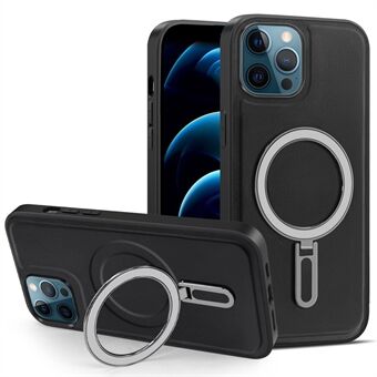Telefoncover til iPhone 12 Pro Max 6,7 tommer Kickstand Design PU læderbelagt PC+TPU magnetisk cover