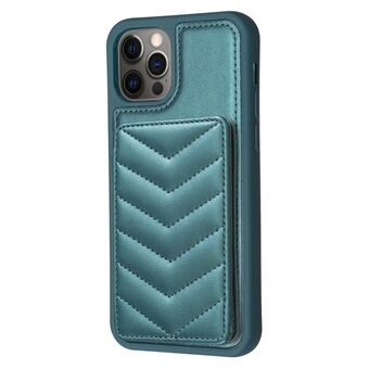BF26 Til iPhone 12 Pro Max Slim-Fit Wave Texture Telefon Case Kortholder Kickstand TPU+PU Læder Telefon Shell