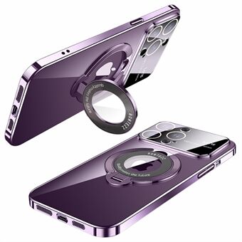 Kompatibel med MagSafe PC-cover til iPhone 12 Pro Max 6,7" Kickstand galvanisering telefoncover med glaslinsebeskytter