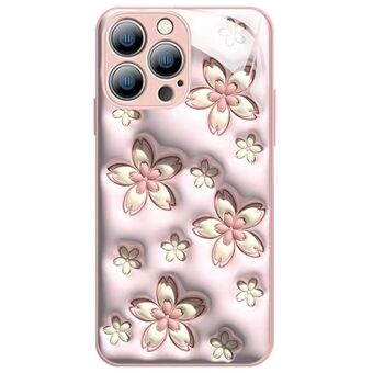 Til iPhone 12 Pro Max 6,7 tommer Cherry Blossom Pattern TPU Bumper + hærdet glas bagcover