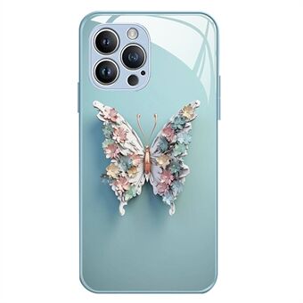 Til iPhone 12 Pro Max 6,7 tommer sommerfuglemønster bagcover Hærdet glas+TPU telefoncover
