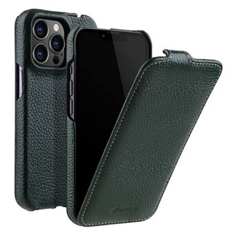 MELKCO Til iPhone 12 Pro Max Lodret Flip Back-etui Ægte ko-læder+PC Litchi Texture Telefoncover