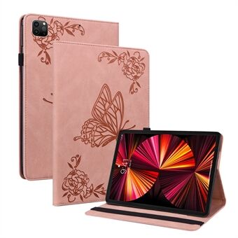 Påtrykte Butterfly Flower Card Slots Folio Stand Cover Tablet læderetui med elastik til iPad Air (2020) / Pro  (2021)