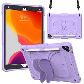 Butterfly Shape Kickstand Design Ensfarvet PC + Silikone stødsikker tabletcover Shell med skulderrem til iPad 10.2 (2021)/(2020)/(2019)
