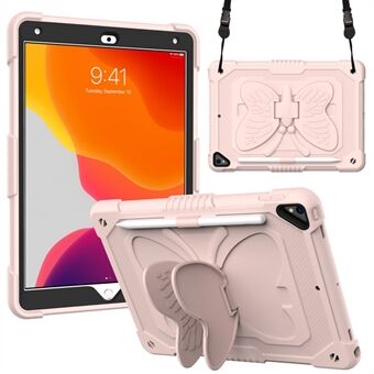 Butterfly Shape Kickstand Design Ensfarvet PC + Silikone stødsikker tabletcover Shell med skulderrem til iPad 10.2 (2021)/(2020)/(2019)
