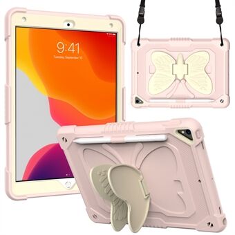 Tofarvet PC + Silikone Butterfly Shape Kickstand Tablet Cover Case med skulderrem til iPad 10.2 (2021)/(2020)/(2019)