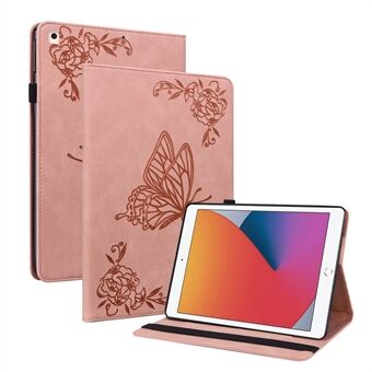 Imprinted Butterfly Flower PU- Stand Cover Card Slots Stødsikker folio-etui med elastik til iPad 10.2 (2021) / (2020) / (2019)