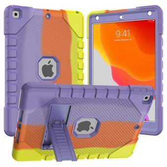 Til iPad 10.2 (2021)/(2020)/(2019) Rainbow Design Tablet Cover Anti-fald beskyttelse PC + Silikone Hybrid Cover med Kickstand