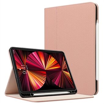 Litchi Texture Stand i ægte læder Design Drop-sikker Wake/Sleep Function Tablet-etui med kuglepen til Apple iPad Pro  (2021)