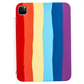 Til iPad Pro  (2018)/(2020)/(2021) Regnbuefarve flydende silikone TPU-etui Microfiber læderforing til tablet-beskyttende cover