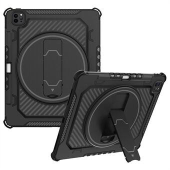 Til iPad Pro 12,9-tommer (2018) / (2020) / (2021) / (2022) Type-B hjelm Tablet Beskyttelsesetui 360-graders drejeligt støtteben PC + TPU Airbag Faldsikkert bagcover - Sort