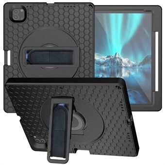 Til iPad Pro 12.9 (2022) / (2021) / (2020) EVA+PC Tablet Beskyttelsesetui Håndrem Roterende Kickstand Honeycomb Texture Anti-drop cover med skulderrem