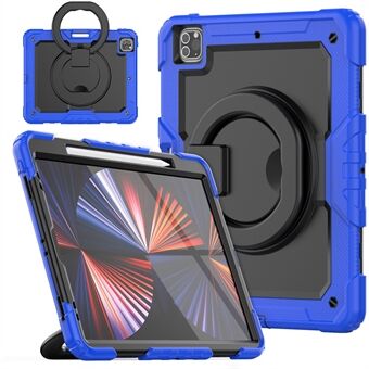 Til iPad Pro 12.9 (2018) / (2020) / (2021) / (2022) 360-graders roterende Kickstand Tablet Case Anti-drop PC + Silikone beskyttelsescover med skulderrem
