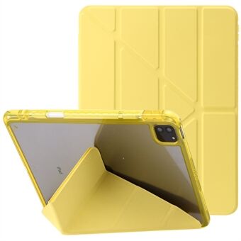 Til iPad Pro 12.9 (2022) / (2021) / (2020) / (2018) Origami Tri-fold Stand Case PU Læder Transparent Acryl Tablet Cover
