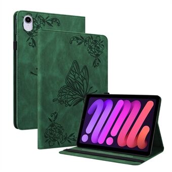 Påtrykt sommerfugleblomst stødabsorbering PU-læder Folio Stand Cards Slot Cover med elastik til iPad mini (2021)