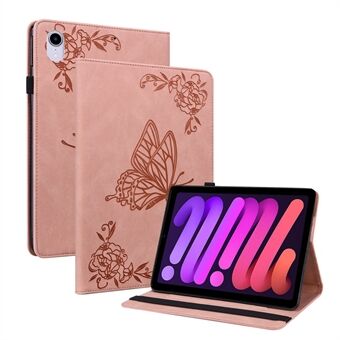 Påtrykt sommerfugleblomst stødabsorbering PU-læder Folio Stand Cards Slot Cover med elastik til iPad mini (2021)