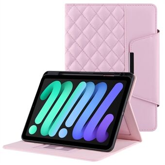 Grids Brodery Auto Wake/Sleep PU- Stand tegnebogs-tabletcover med kuglepen til iPad mini (2021)