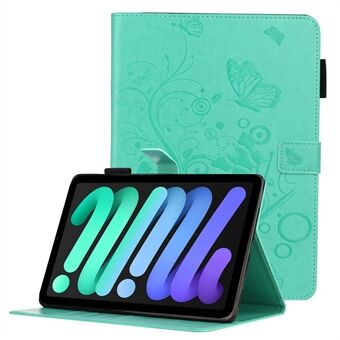 Imprinting Butterfly Flower Pattern PU Læder Tablet Stand Cover Wallet Case til iPad mini (2021)