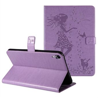 Imprinting Girl Cat Pattern Læder Tablet Case Stand Wallet Protective Cover til iPad mini (2021)