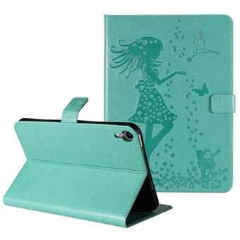Imprinting Girl Cat Pattern Læder Tablet Case Stand Wallet Protective Cover til iPad mini (2021)